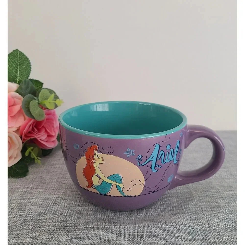 Disney Ariel Little Mermaid Coffee Cup Mug‎ 24 oz Ceramic Teal Blue Purple